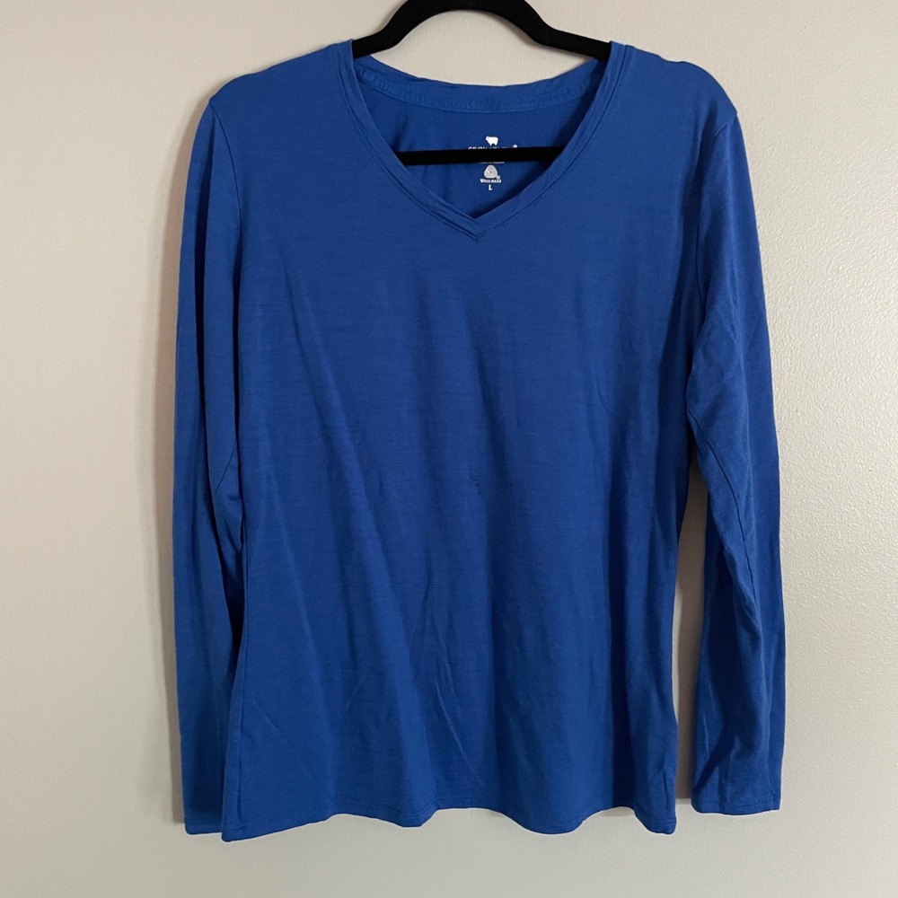 Segments Merino Wool Top Womens Large Blue V-Neck Long Sleeve Gorpcore flaw